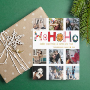 Modern 9 Photo Colourful Christmas Greeting Postcard