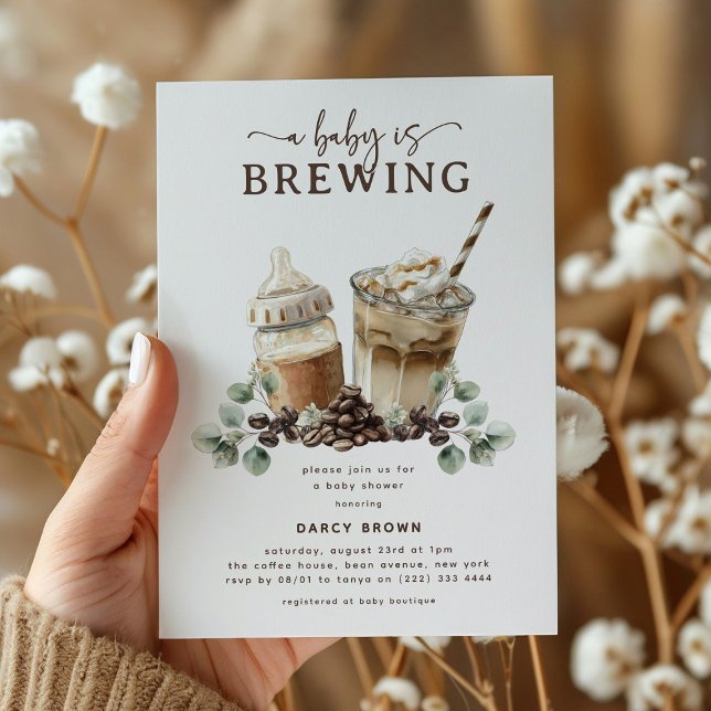 Modern 'a Baby is Brewing' Coffee Baby Shower Invitation (Creator Uploaded)