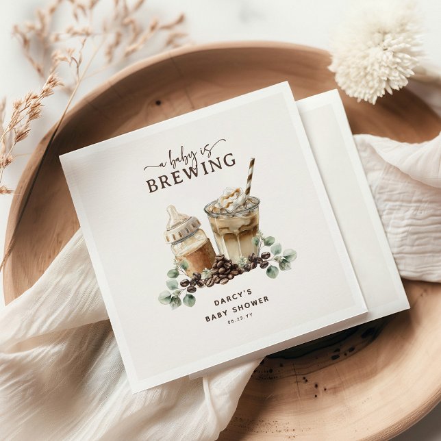 Modern 'a Baby is Brewing' Coffee Baby Shower Napkin (Creator Uploaded)
