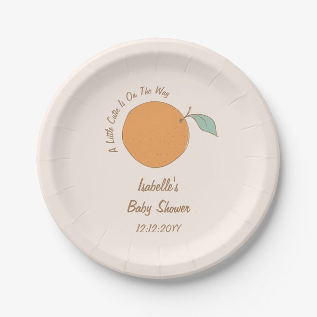 Modern A Little Cutie Orange Baby Shower  Paper Plate (Front)