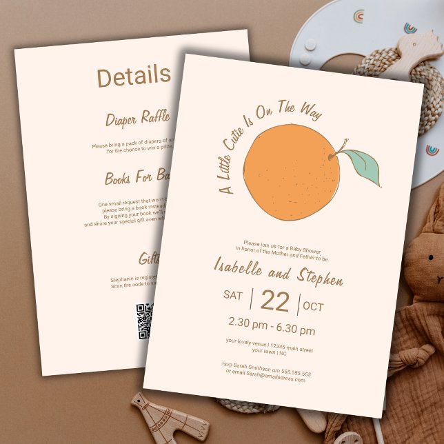 Modern A Little Cutie Orange QR Code | Baby Shower Invitation (Creator Uploaded)