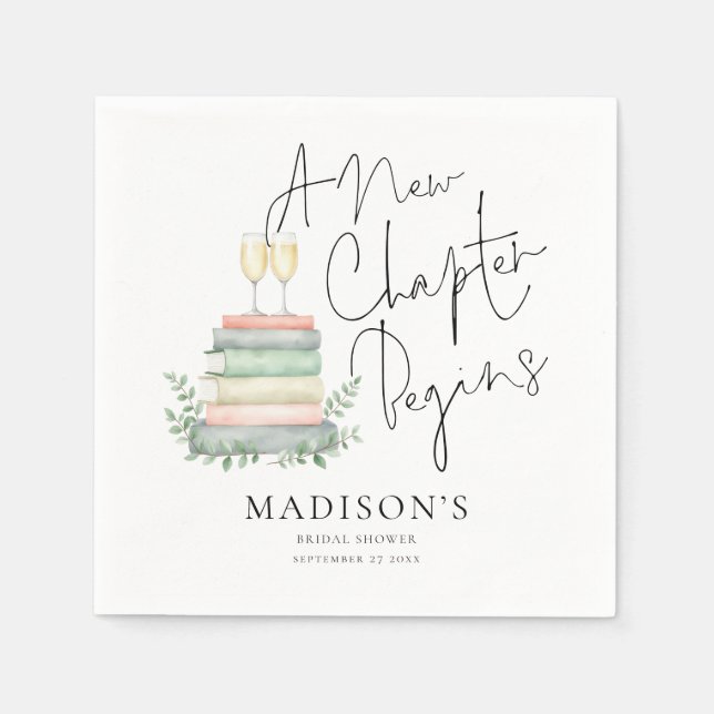 Modern A New Chapter Books Bubbly Bridal Shower Napkin (Front)