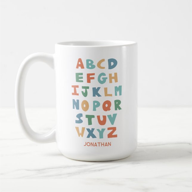 Modern ABC Alphabet Personalized Classroom Letters Coffee Mug (Left)