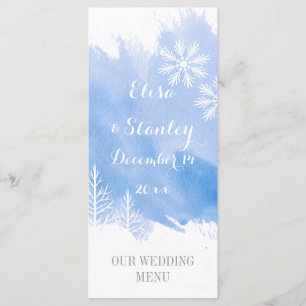 Modern abstrac watercolor splash blue wedding menu