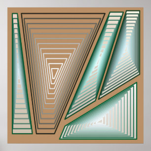 Modern Abstract - 3-d Pyramids, Taupe and Silver Poster