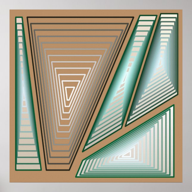 Modern Abstract - 3-d Pyramids, Taupe and Silver Poster (Front)