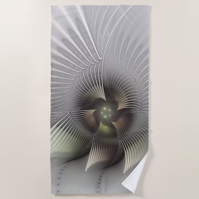 Modern Abstract 3D Shape Fractal Art Beach Towel (Front)