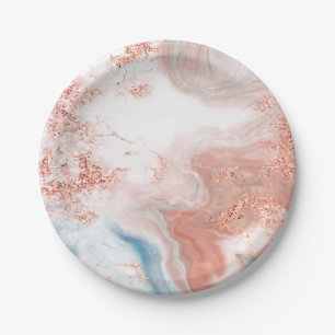 Modern Abstract Agate Marble Rose Gold Foil Paper Plate