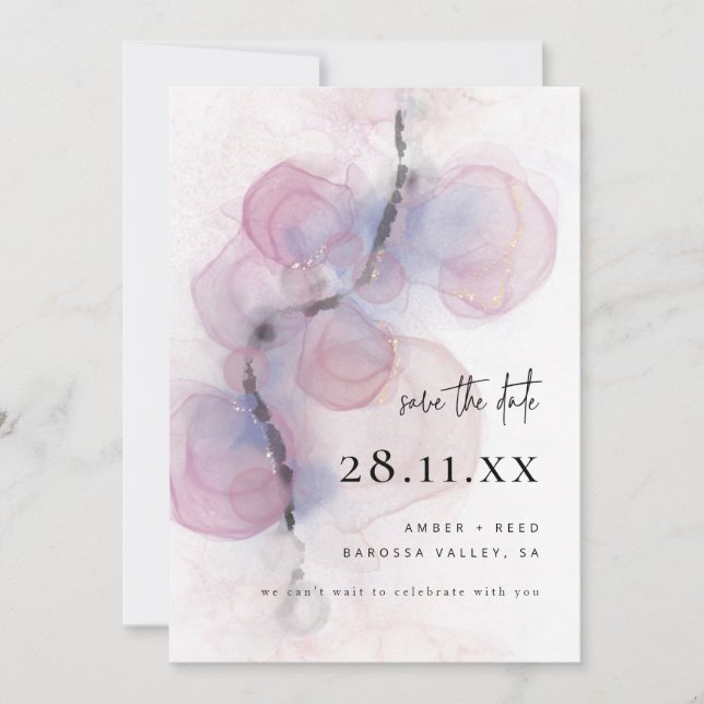 Modern Abstract Alcohol Ink Art Pink Save the Date Invitation (Front)