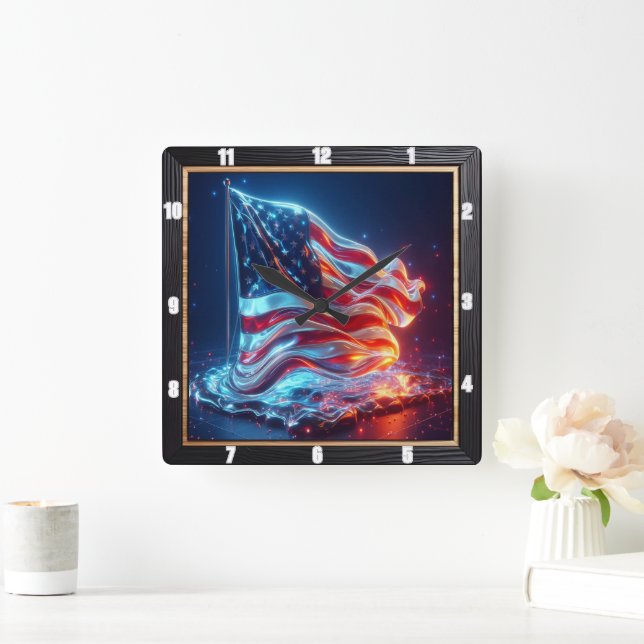 Modern Abstract American Flag  Square Wall Clock (Home)