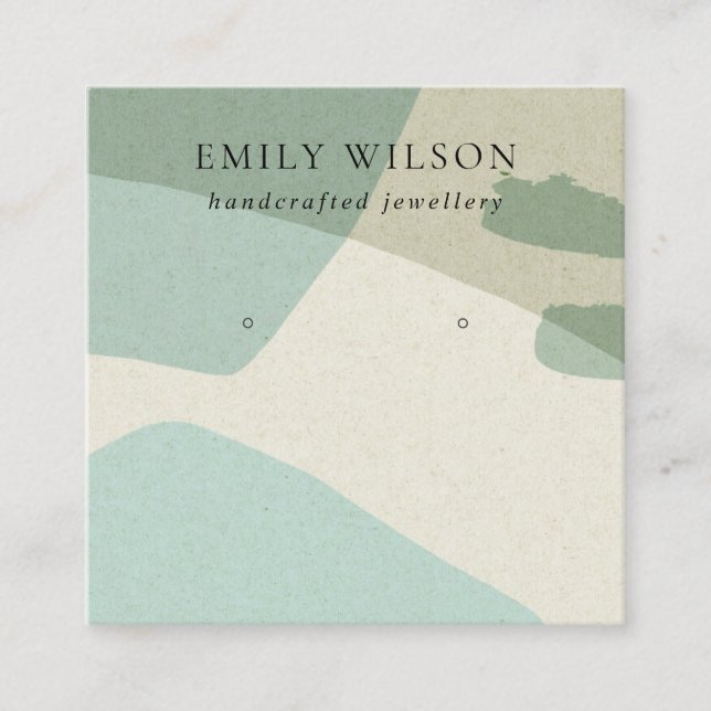 MODERN ABSTRACT AQUA BLUE ART EARRING DISPLAY SQUARE BUSINESS CARD (Front)