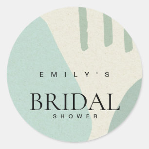 MODERN ABSTRACT AQUA BLUE ARTISTIC BRIDAL SHOWER CLASSIC ROUND STICKER