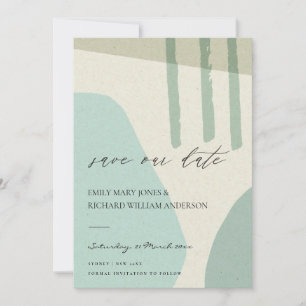MODERN ABSTRACT AQUA BLUE KRAFT ARTISTIC ART SAVE THE DATE