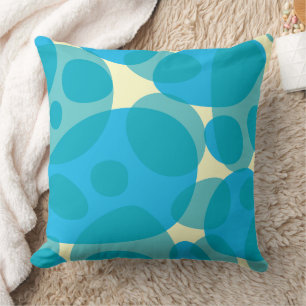 Modern Abstract Aqua Blue Yellow Mid-Century Throw Pillow
