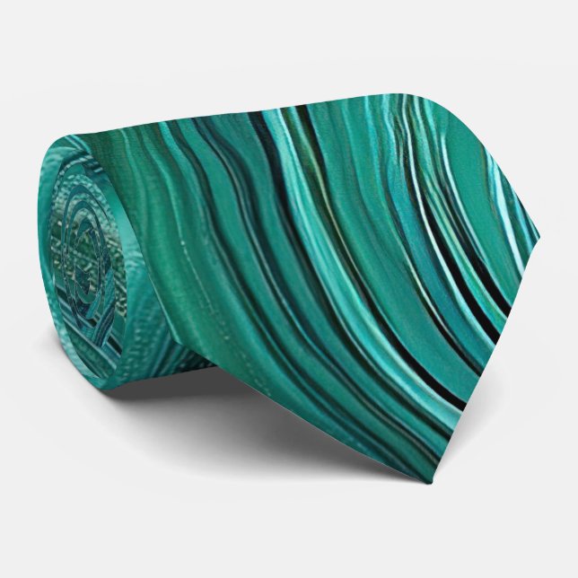 Modern Abstract Aqua Swirl Neck Tie (Rolled)