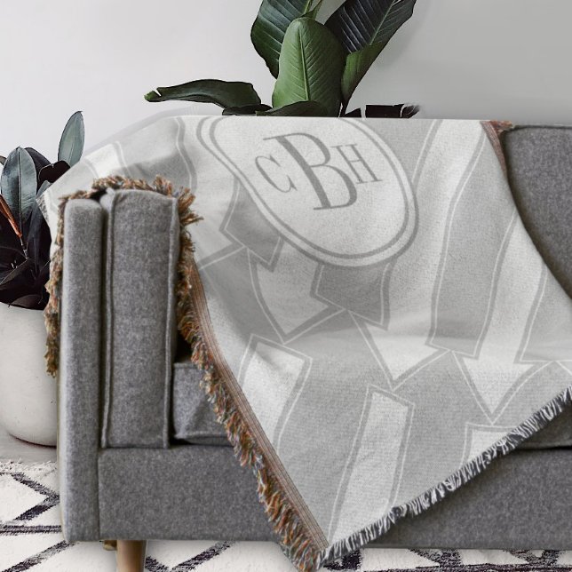 Modern Abstract Arrow Grey Monogram Pattern Throw Blanket (Creator Uploaded)