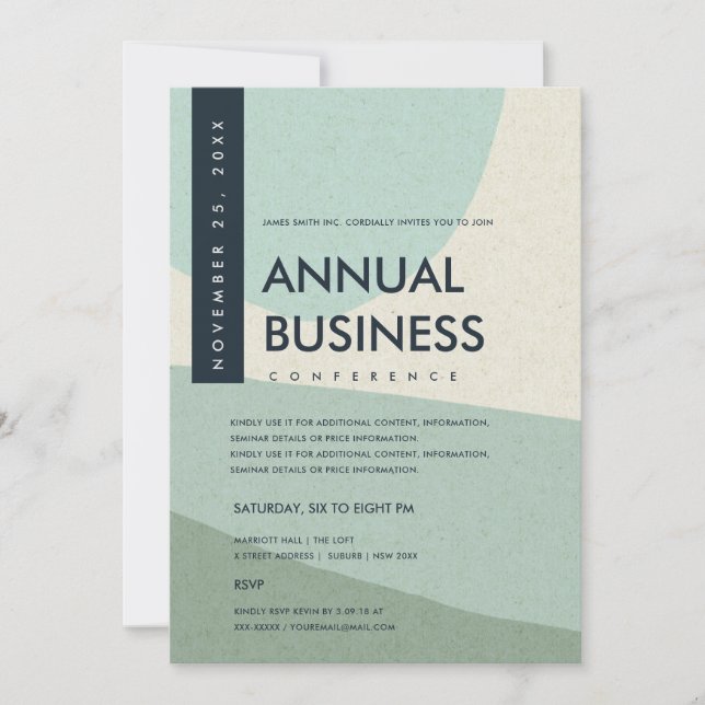 MODERN ABSTRACT ART AQUA BLUE CONFERENCE EVENT INVITATION (Front)
