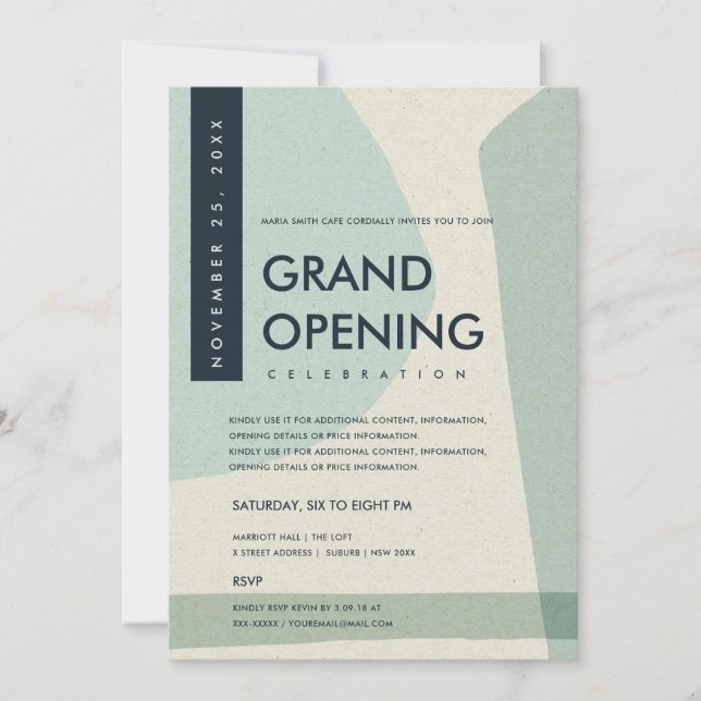 MODERN ABSTRACT ART AQUA BLUE GRAND OPENING EVENT INVITATION (Front)