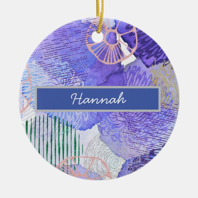 Modern abstract art blue and purple ceramic ornament (Front)