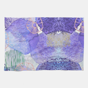 Modern abstract art blue and purple kitchen towel