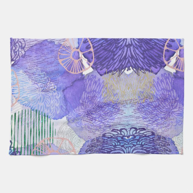 Modern abstract art blue and purple kitchen towel (Horizontal)