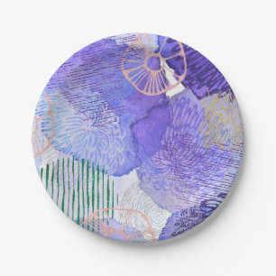 Modern abstract art blue and purple paper plate