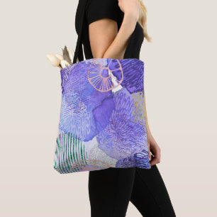 Modern abstract art blue and purple tote bag