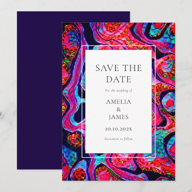 Modern Abstract Art Blue Flat  Save The Date (Front/Back)