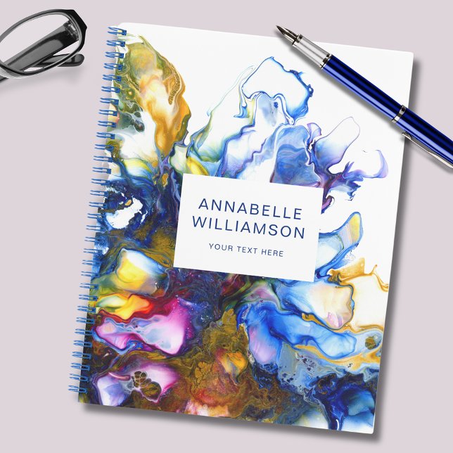 Modern abstract art blue  notebook (Abstract fluid art notebook; customize with your own name and choice of text. Colorful royal blue)