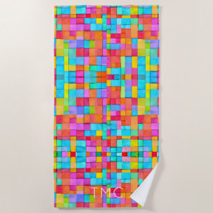 Modern Abstract Art Colourful Watercolors INITIALS Beach Towel
