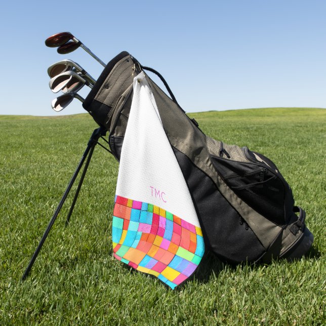 Modern Abstract Art Colourful Watercolors Initials Golf Towel (Green)