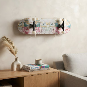 Modern Abstract Art Gold Rose & Teal Fluid Marble Skateboard