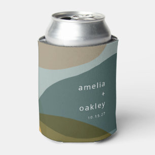 Modern Abstract Art Green Sage Teal Custom Wedding Can Cooler