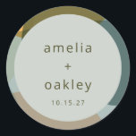Modern Abstract Art Green Sage Teal Custom Wedding Classic Round Sticker<br><div class="desc">Modern Abstract Art Shapes Sage Teal Unique Custom Wedding Classic Round Sticker</div>