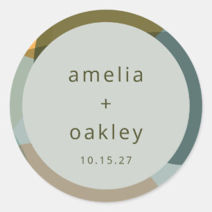 Modern Abstract Art Green Sage Teal Custom Wedding Classic Round Sticker