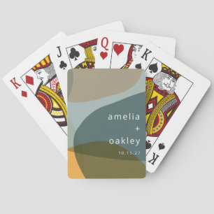 Modern Abstract Art Green Sage Teal Custom Wedding Playing Cards