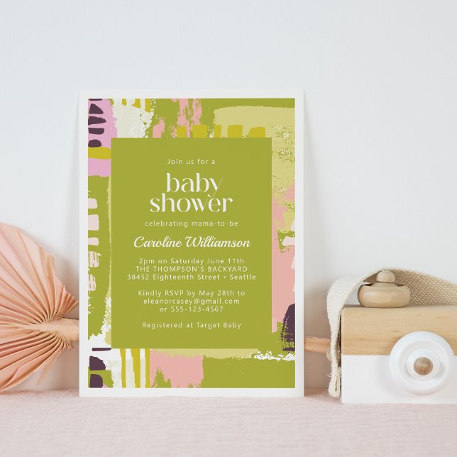 Modern Abstract Art Lime Green Cute Baby Shower Invitation (Creator Uploaded)