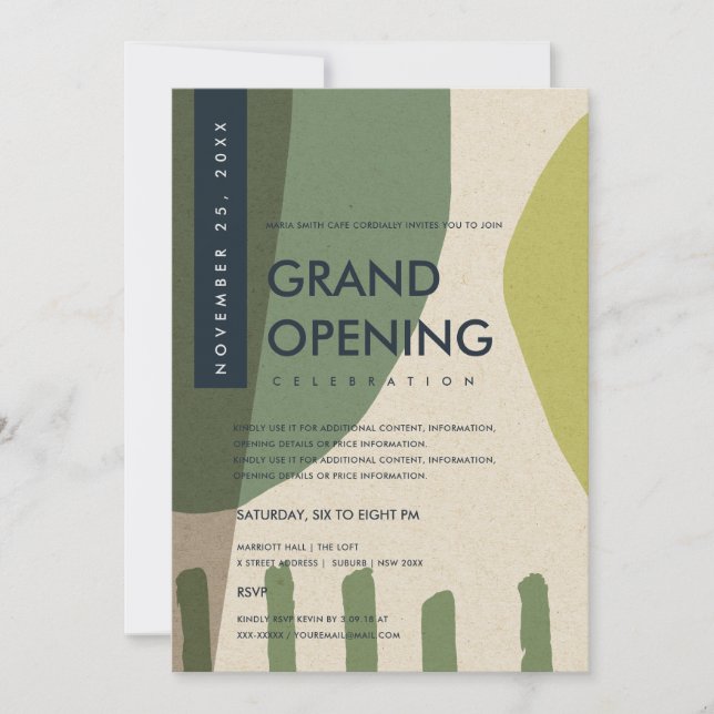 MODERN ABSTRACT ART LIME GREEN GRAND OPENING EVENT INVITATION (Front)