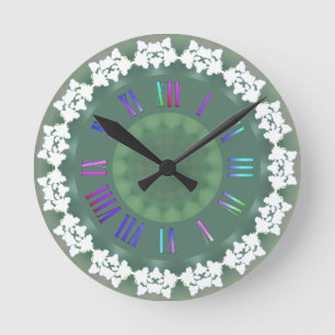 Modern Abstract Art on Sage Green, Roman Numerals Round Clock