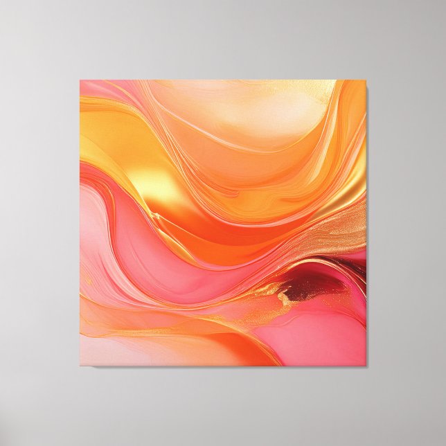 Modern Abstract Art-Orange Pink and Gold- Canvas Print (Front)