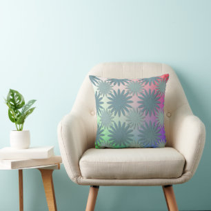 Modern Abstract Art Rainbow Green Floral Pattern Throw Pillow