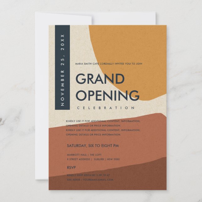 MODERN ABSTRACT ART RUST ORANGE GRAND OPENING INVITATION (Front)