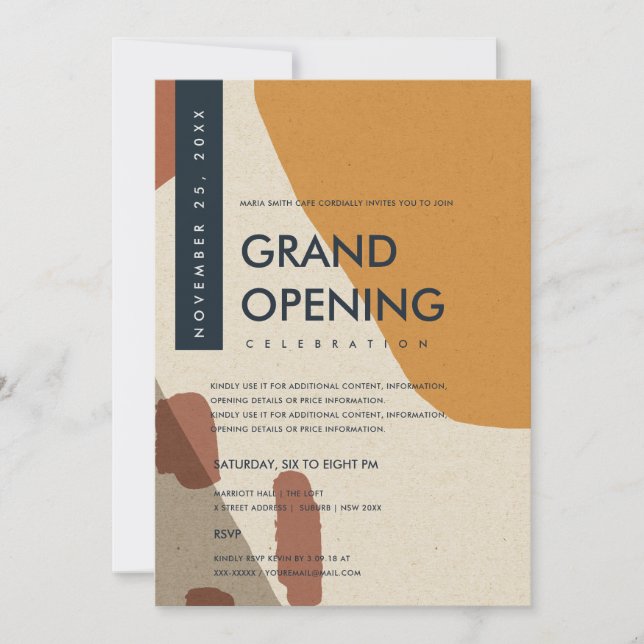 MODERN ABSTRACT ART RUST ORANGE GRAND OPENING INVITATION (Front)