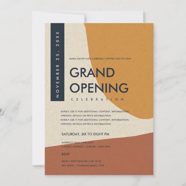 MODERN ABSTRACT ART RUST ORANGE GRAND OPENING INVITATION (Front)