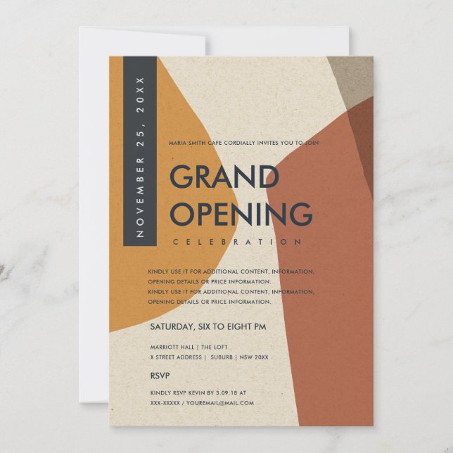 MODERN ABSTRACT ART RUST ORANGE GRAND OPENING INVITATION (Front)