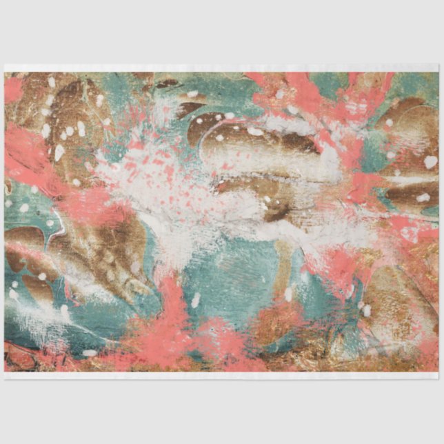 Modern Abstract Art Teal Pink Gold Decoupage Tissue Paper (Front)