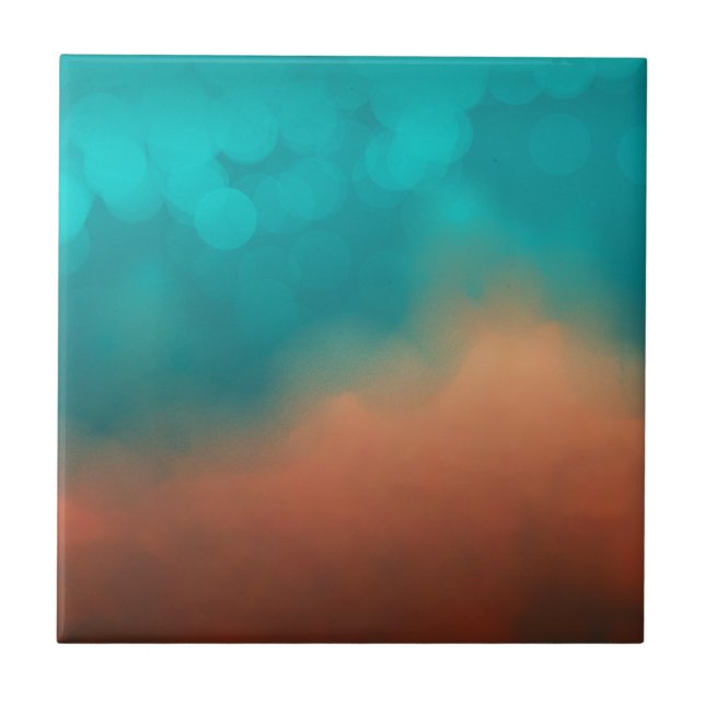 Modern Abstract Art Teal Turquoise Blue Orange Tile (Front)