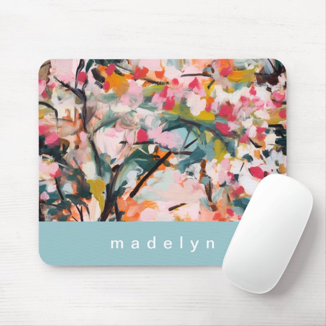 Modern Abstract Art Watercolor Floral Personalized Mouse Pad (With Mouse)