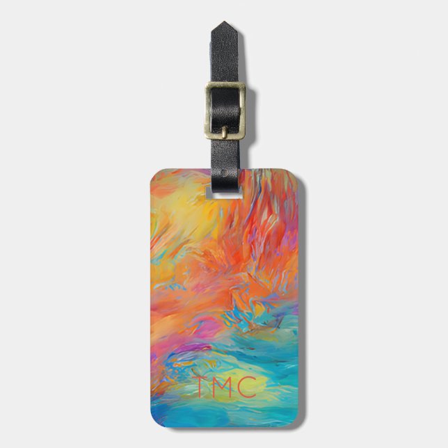 Modern Abstract Artist Painting Initials Colourful Luggage Tag (Front Vertical)