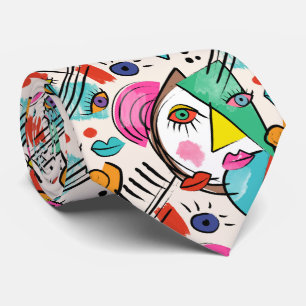 Modern Abstract Artsy Female Faces Tie